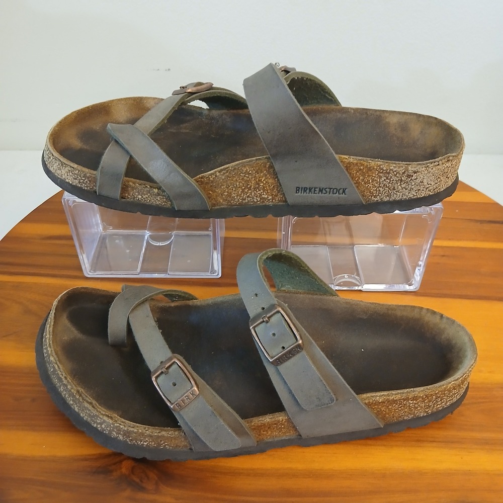 Birkenstock Mayari Womens 38 Brown Adjustable Strap Sandals Toe Loop Birko-Flor